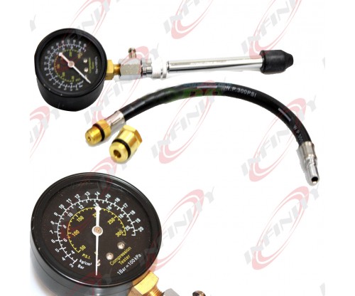 Compression Tester Gauge 13" Flex Hose Drive 14mm 18mm Adapters & Straight Stem